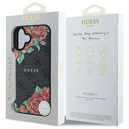 Oryginalne Etui IPHONE 16 Guess Hardcase 4G Flowers Print MagSafe (GUHMP16SP4ROPEMCK) czarne