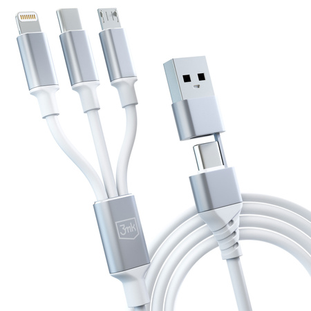 3MK KABEL HYPER 3w1 1,5m Biały USB-A/C do Micro/USB-C/Lightning