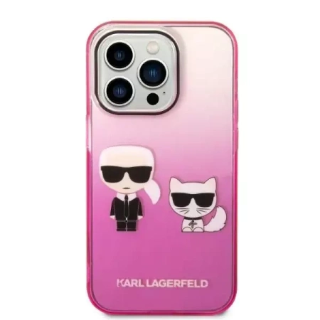 Oryginalne Etui IPHONE 14 PLUS Karl Lagerfeld Hardcase Gradient Ikonik Karl & Choupette (KLHCP14MTGKCP) różowe