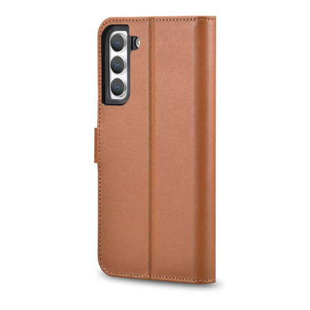 iCarer Haitang Leather Wallet Case skórzane etui do Samsung Galaxy S22+ (S22 Plus) portfel obudowa pokrowiec brązowy (AKSM05BN)