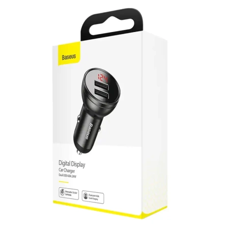 Baseus ładowarka samochodowa 2x USB 4,8A 24W z LCD szary (CCBX-0G)