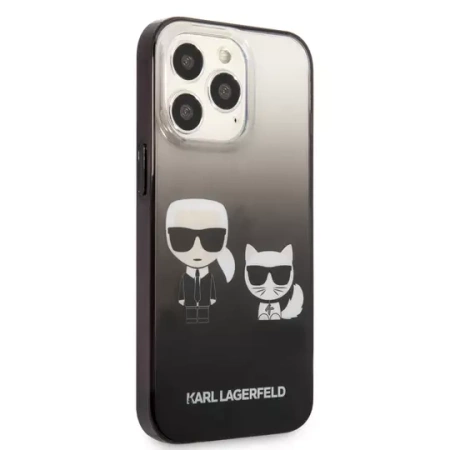 Original Handyhülle IPHONE 14 PRO Karl Lagerfeld Hardcase Gradient Ikonik Karl & Choupette (KLHCP14LTGKCK) schwarz