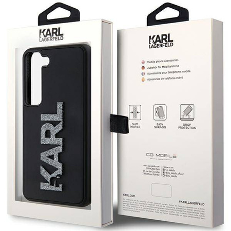 Karl Lagerfeld 3D Rubber Glitter Logo Hülle für Samsung Galaxy S23+ – Schwarz