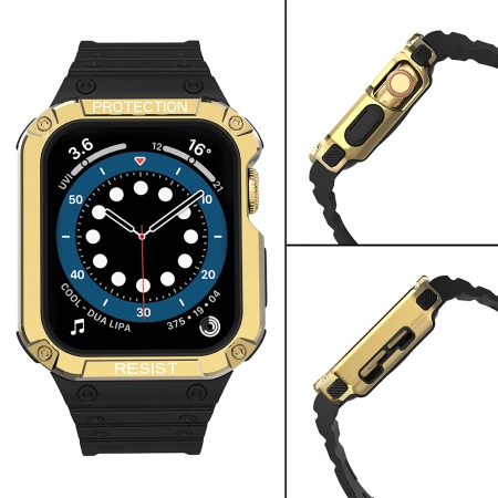 Protect Strap Band für Apple Watch 42/44/45mm Panzergehäuse Armband - Schwarz, Gold