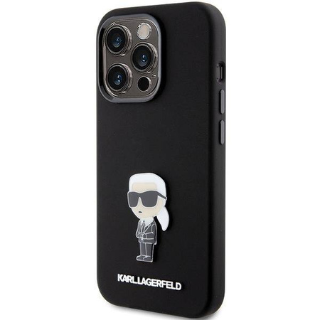 Karl Lagerfeld Silicone Ikonik Metal Pin case for iPhone 15 Pro - black