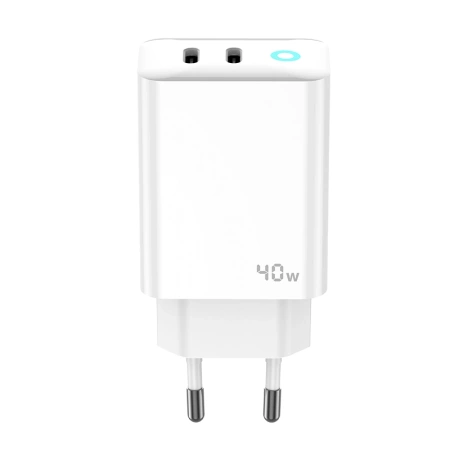 JELLICO wall charger EU19 GaN PD 40W 2xUSB-C + cable USB-C - Lightning White