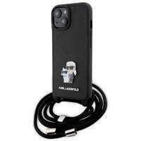Karl Lagerfeld Crossbody Saffiano Metal Pin Karl & Choupette Hülle für iPhone 15 Plus – Schwarz