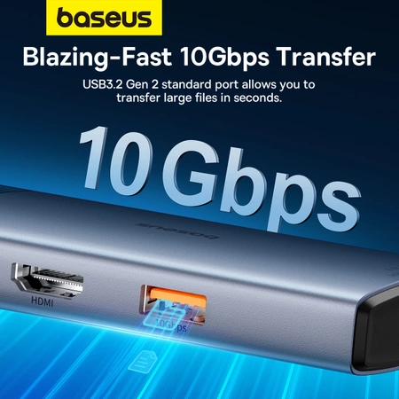 HUB USB 6w1 Baseus Metal Gleam Series II USB-A/USB-C/USB-C PD/HDMI/RJ45/SD/TF - czarny