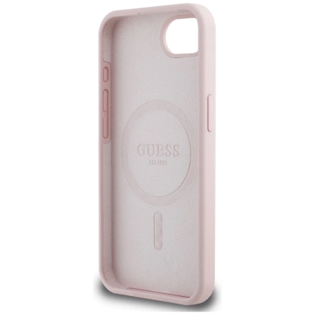 Etui Guess Silicone Script Metal Logo MagSafe na iPhone 16e - różowe