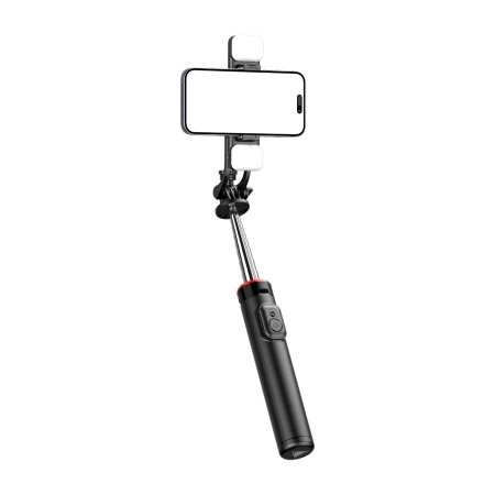 Selfie-Stick WC13YDS Teleskopstativ 1,3 m mit Doppellampe und Telefonhalter – Schwarz