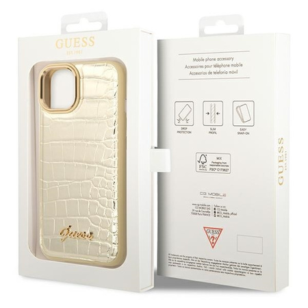 Original Case IPHONE 14 PLUS Guess Croco Collection gold