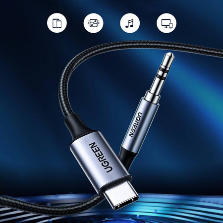 Ugreen kabel audio stereo AUX 3,5 mm mini jack - USB Typ C do telefonu tabletu 1m czarny (CM450 20192)