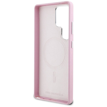 Oryginalne Etui SAMSUNG GALAXY S25 ULTRA Karl Lagerfeld Saffiano Full Wrapped Elongated Metal Logo MagSafe różowe