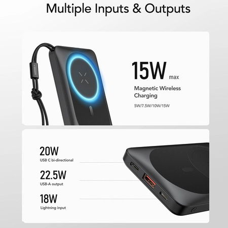 Bateria zewnętrzna (Powerbank) VEGER MagOn z ładowaniem indukcyjnym kompatybilny z MagSafe 15W - 10 000mAh PD 22,5W biały (VP1151 / W1151)