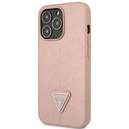 Oryginalne Etui IPHONE 14 PRO MAX Guess Hardcase Saffianotriangle Logo (GUHCP14XPSATLP) różowe
