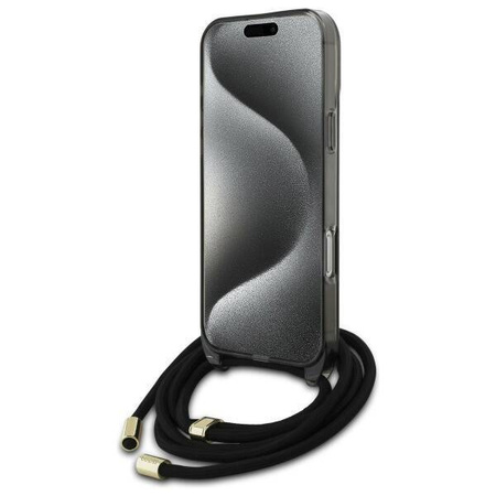 Original Handyhülle IPHONE 16 PRO MAX Guess Hardcase Crossbody Cord Script MagSafe (GUHMP16XHCTSGNSK) schwarz