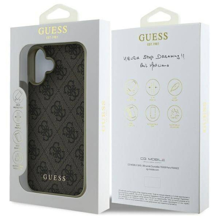 Original Handyhülle IPHONE 16 PLUS Guess Hardcase 4G Charms Collection (GUHCP16MGF4GBR) braun