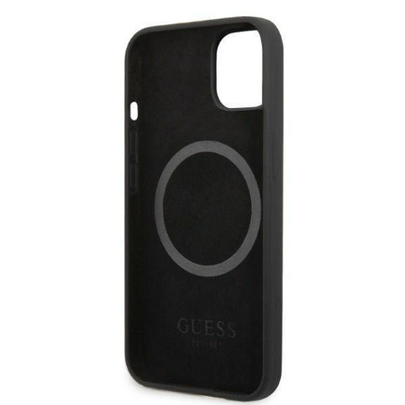 Original Case IPHONE 13 MINI Guess Hard Case Silicone Logo Plate MagSafe (GUHMP13SSPLK) black