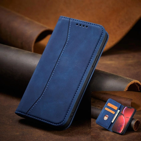 Magnet Fancy Case Hülle für iPhone 14 Pro Max Hülle mit Flip Wallet Ständer blau