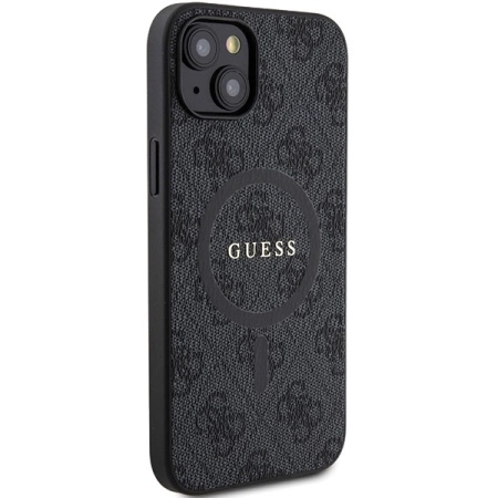 Guess 4G Collection Leather Metal Logo MagSafe Case for iPhone 14/15/13 - Black