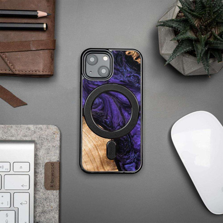 Wood and Resin Case for iPhone 13 Mini MagSafe Bewood Unique Violet - Purple and Black