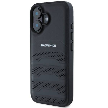 Original Case IPHONE 16 Mercedes AMG Hardcase Leather Debossed Lines Black Logo (AMHCP16SGSEBK) black