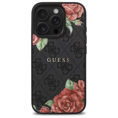 Original Handyhülle IPHONE 16 PRO MAX Guess Hardcase 4G Flowers Print MagSafe (GUHMP16XP4ROPEMCK) schwarz