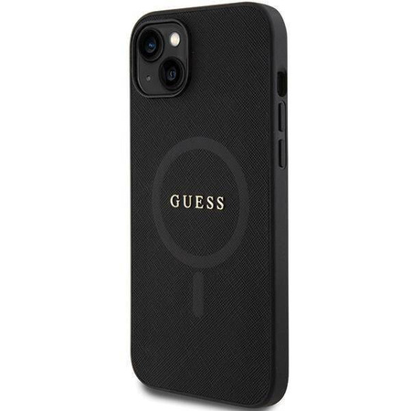 Original Handyhülle APPLE IPHONE 15 PLUS Guess Hardcase Saffiano MagSafe (GUHMP15MPSAHMCK) schwarz