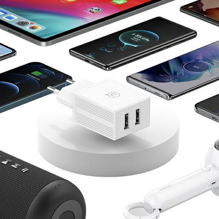 USAMS Ład. siec. 2xUSB 18W + kabelLightning/USB-A Fast Charging biały/white series HC HCXLTZ01