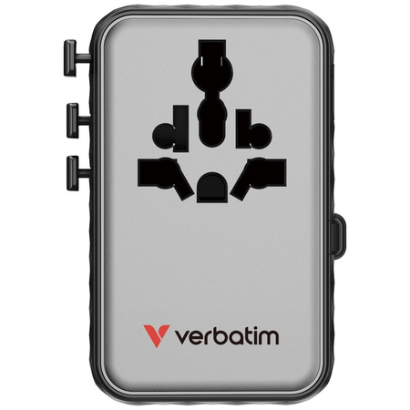 Verbatim Adapter podróżny EU/UK/US GaN   2xUSB-C/2xUSB-A/1xUSB-C PD 100W czarny 30191