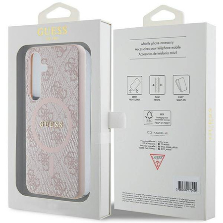 Guess 4G Collection Leder Metall Logo MagSafe Hülle für Samsung Galaxy S24 – Pink