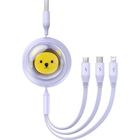 BASEUS zwijany kabel USB do Micro/Lightning/Typ C 3w1 Leo 3.5A 1.1m fioletowy CB000063