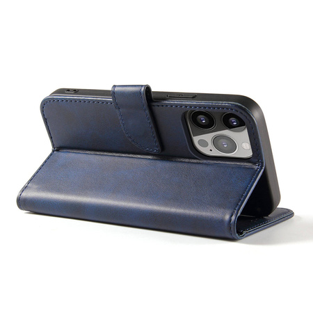 Magnet Case elegancki futerał etui pokrowiec z klapką i funkcją podstawki iPhone 13 niebieski