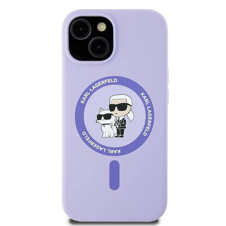 Original Handyhülle IPHONE 15 Karl Lagerfeld Hardcase Silicone KC Heads Ring MagSafe (KLHMP15SSCMKCRHU) violett