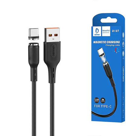 DENMEN KABEL USB TYP-C 2.4A CZARNY D18 MAGNETYCZNY