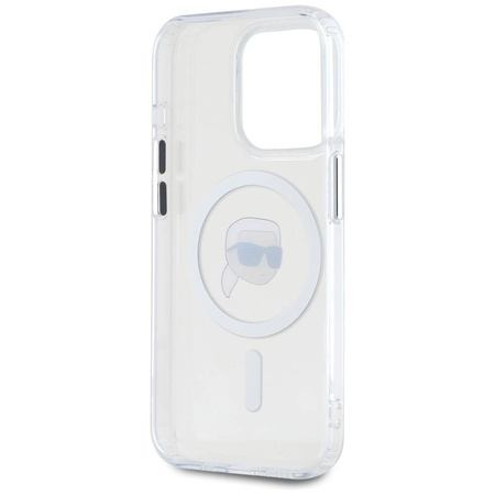 Original Case IPHONE 15 PRO MAX Karl Lagerfeld Hardcase IML Metal Karl Head MagSafe white