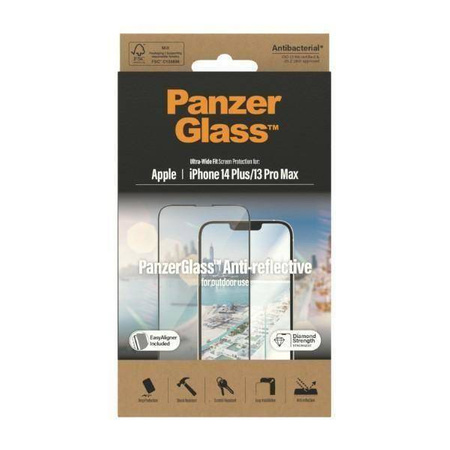 Gehärtetes Glas 5D IPHONE 14 PLUS / 13 PRO MAX PanzerGlass Ultra-Wide Fit Screen Protection Anti-reflective Antibacterial Easy Aligner Included (2789)