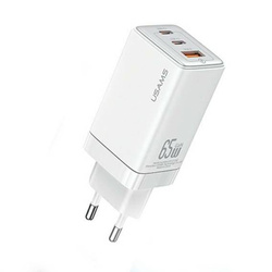 Ładowarka Sieciowa USAMS 2xUSB-C+1xUSB 65W (only head) GaN PD3.0 +QC3.0 Fast Charging biały/white Sandru Series CC180TC02 (US-CC180)