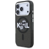 Karl Lagerfeld nakładka Magsafe IML glitter case metal camera frame and buttons Karl and Choupette sketch logo do iPhone 17 Pro transparentna