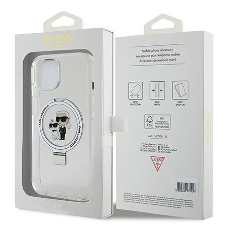 Oryginalne Etui IPHONE 13 / 14 / 15 Karl Lagerfeld Hardcase Ring Stand Karl&Choupettte MagSafe białe
