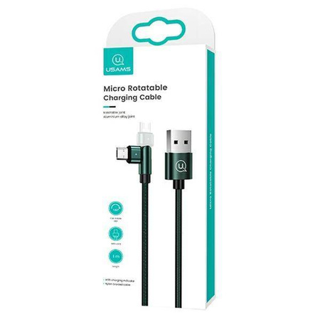 USAMS Kabel pleciony obrotowy U60 2A microUSB zielony/green 1m SJ478USB02 (US-SJ478)