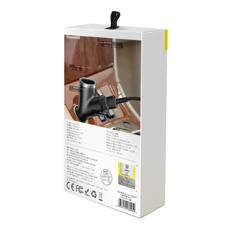 Baseus Y Type Car Charger ładowarka samochodowa 2x USB + gniazdo zapalniczki 3.4A czarny (CCALL-YX01)