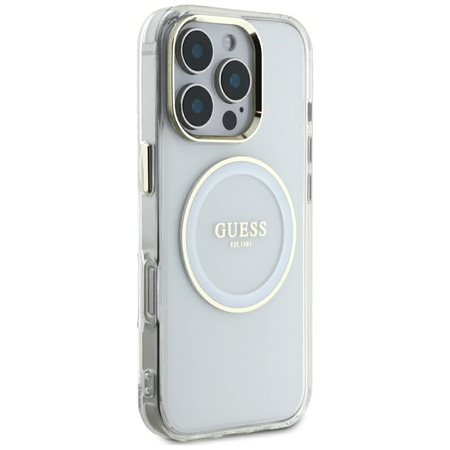 Guess IML Metal Colored Circle Classic Logo MagSafe - Etui do iPhone 16 Pro Max (biały)