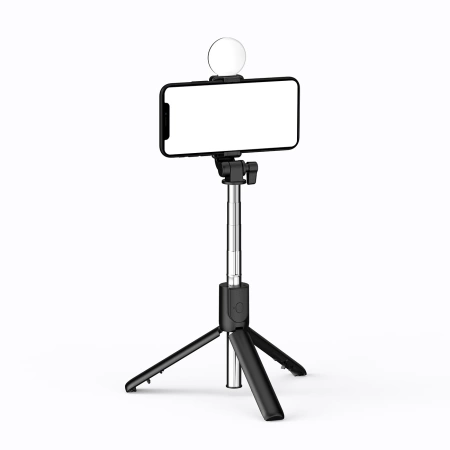 Selfie-Stick WR1YXS Teleskopstativ 0,71 m mit runder Lampe – Schwarz