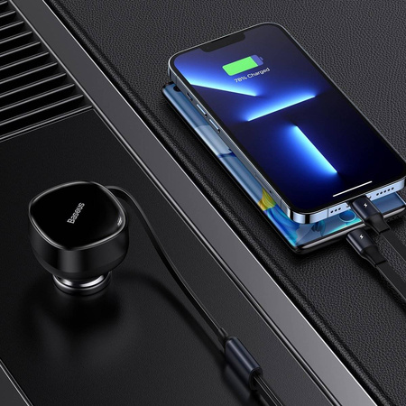 Baseus Enjoyment Retractable 2-in-1 Car Charger C+L 30W Black