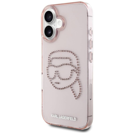 Original Handyhülle IPHONE 16 Karl Lagerfeld Hardcase IML Rhinestones Karl Head rosa