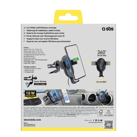Smartphone-Halterung mit SBS-Induktionsladegerät TESUPWIR10CLIPSTG 10W - Schwarz