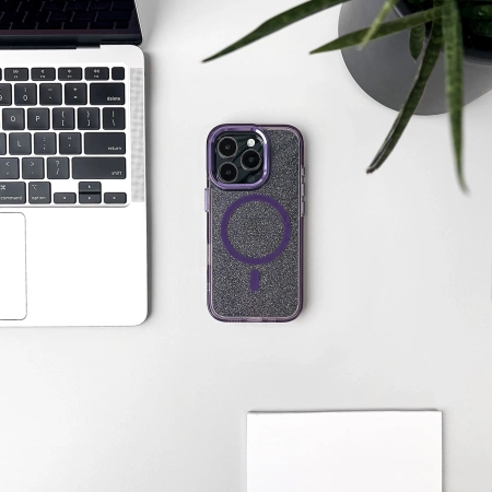 Glitter Case MagSafe for iPhone 16 - purple with glitter