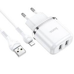 Ładowarka Sieciowa 2,4A 2xUSB + Kabel 1m iPhone Lightning Hoco N4 Smart Dual USB biała