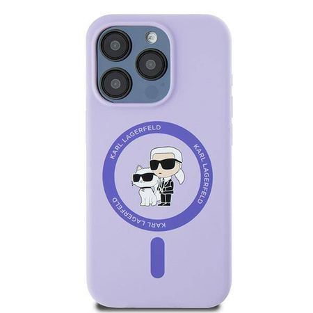 Original Handyhülle IPHONE 15 PRO Karl Lagerfeld Hardcase Silicone KC Heads Ring MagSafe (KLHMP15LSCMKCRHU) violett